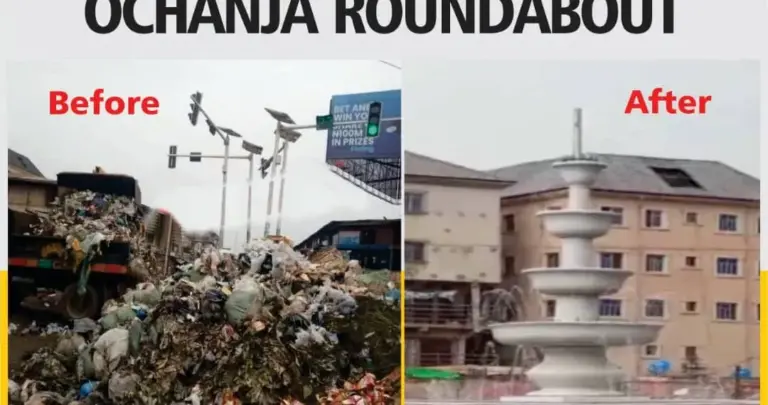 Onitsha, Ochanja Roundabout Turned To Water Fountain, From Refuse Dum